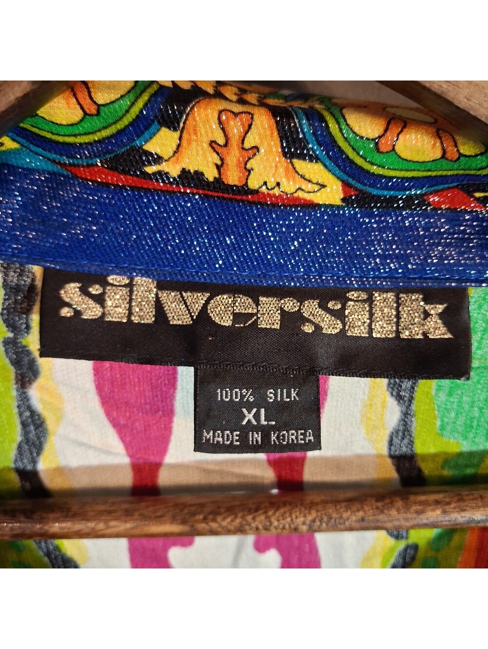 Silversilk XL Colorful 100% Silk Vintage Zip-Up Shirt - Picture 3 of 6